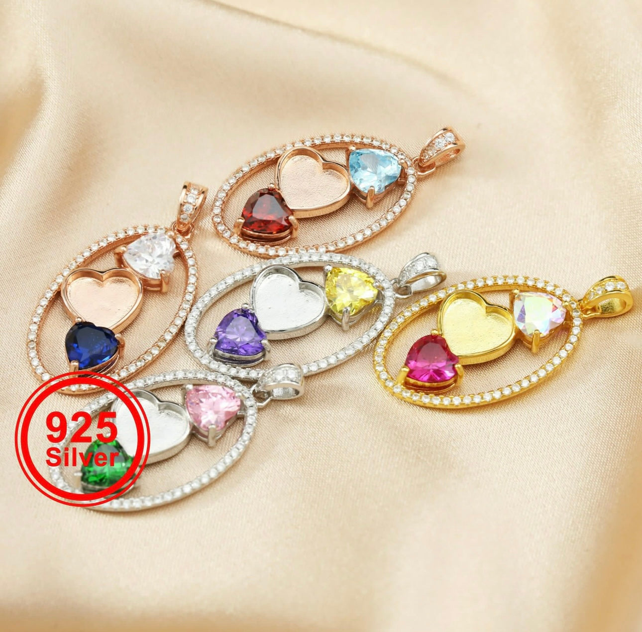 3 hearts birthstone necklace